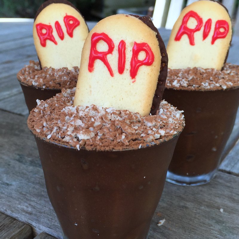Halloween desserts |graveyard pudding cups | jennifer tyler lee | 52 new foods challenge | square